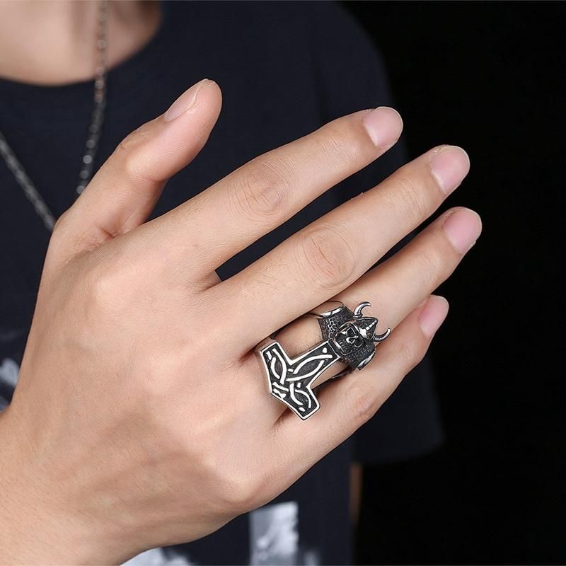 Anillo De Calavera De Acero Inoxidable Punk 316l Anillo De Guerrero Vintage Para Hombre