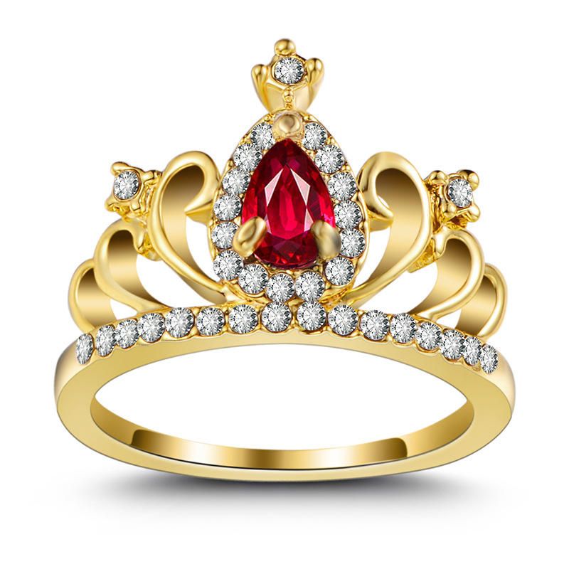 Anillo De Corona De Circonita Anillo De Princesa De Compromiso Chapado En Oro De 18 Quilates Para Mujer