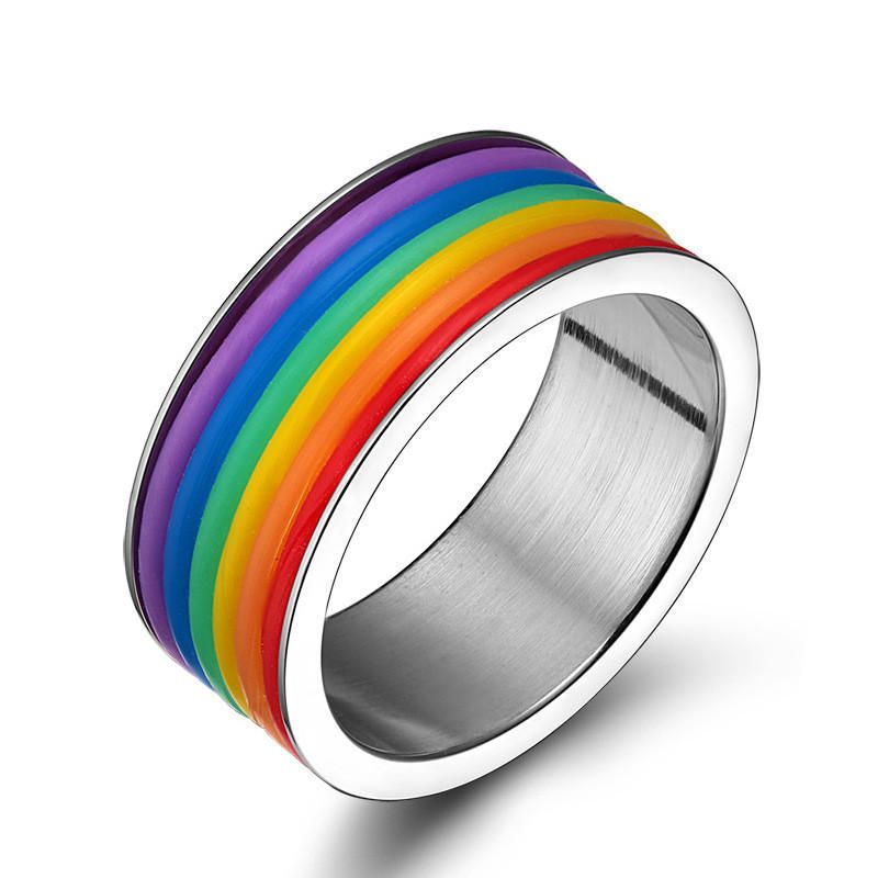 Anillo De Dedo De Acero Inoxidable De Moda Anillo De Silicona Arcoíris Para Mujeres Hombres Banda Lgbt Joyería Unisex