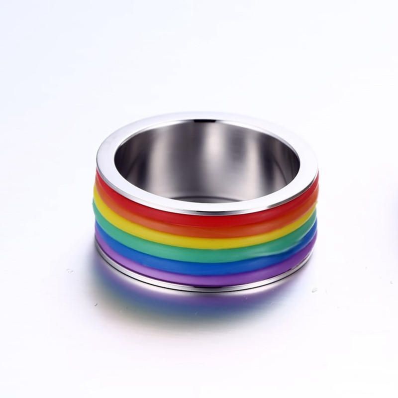 Anillo De Dedo De Acero Inoxidable De Moda Anillo De Silicona Arcoíris Para Mujeres Hombres Banda Lgbt Joyería Unisex