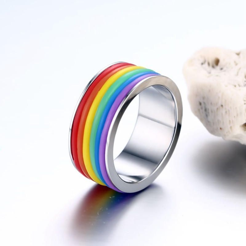 Anillo De Dedo De Acero Inoxidable De Moda Anillo De Silicona Arcoíris Para Mujeres Hombres Banda Lgbt Joyería Unisex