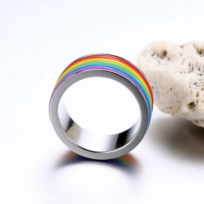 Anillo De Dedo De Acero Inoxidable De Moda Anillo De Silicona Arcoíris Para Mujeres Hombres Banda Lgbt Joyería Unisex