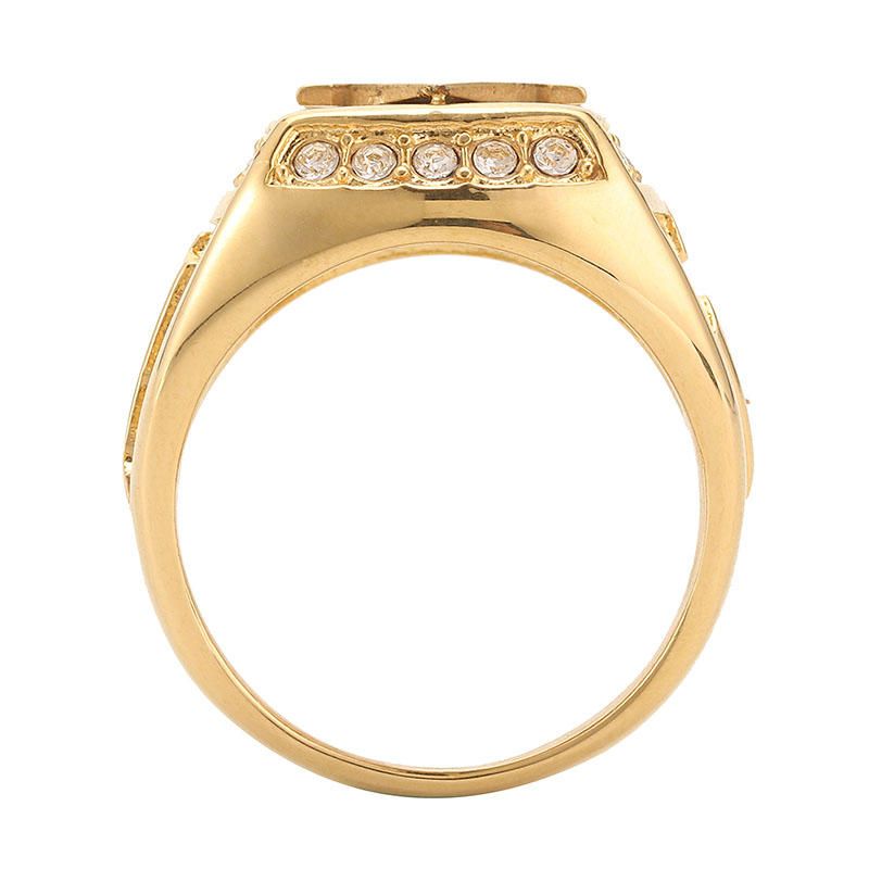 Anillo De Dedo De Acero De Titanio Dorado De Moda Diamante De Imitación Logotipo De Masón Regalo De Joyería Para Hombres