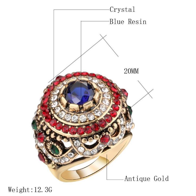 Anillo De Dedo Chapado En Oro Bohemio Ópalo Azul Resina Cristal Anillos Huecos Regalo Étnico Para Mujeres