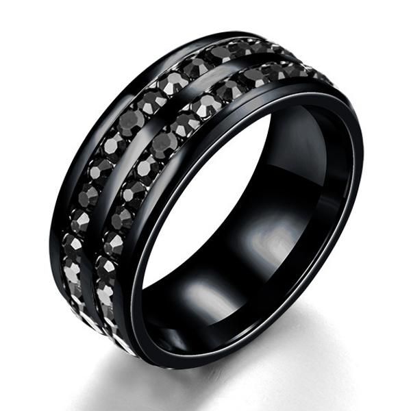 Anillo De Dedo De Diamantes De Imitación Doble De Acero Inoxidable De Moda Para Hombres