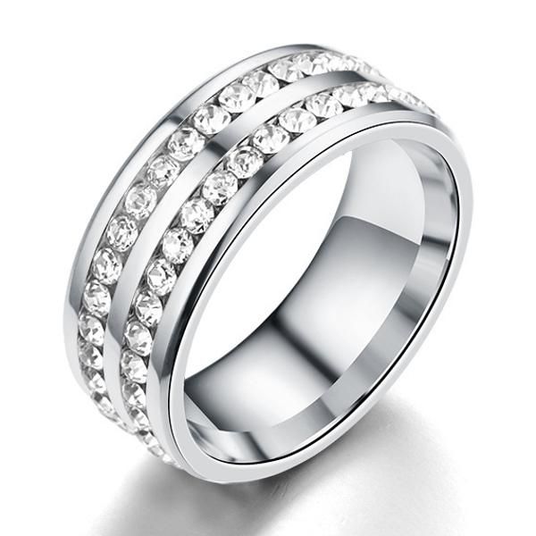 Anillo De Dedo De Diamantes De Imitación Doble De Acero Inoxidable De Moda Para Hombres