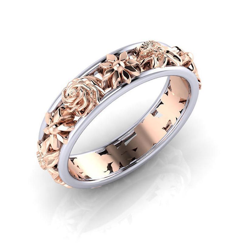 Anillo De Dedo De Flor De Doble Color De Moda Forma Redonda Anillos De Oro Rosa Para Mujer Joyería