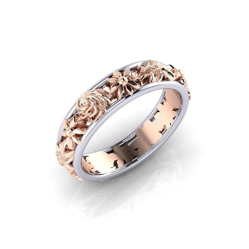 Anillo De Dedo De Flor De Doble Color De Moda Forma Redonda Anillos De Oro Rosa Para Mujer Joyería