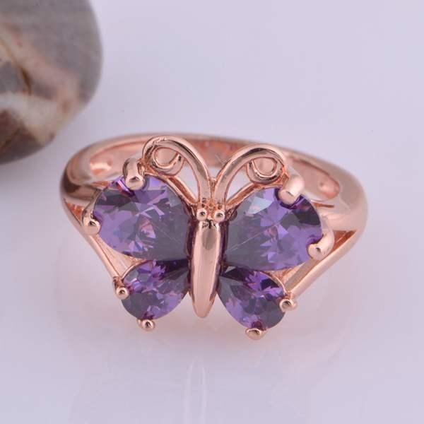 Anillo De Dedo De Mariposa De Cristal De Circón Chapado En Oro Rosa Platino Para Mujer