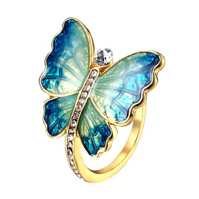 Anillo De Dedo De Mariposa De Esmalte Dulce Anillos De Personalidad De Diamante De Insectos De Moda Regalo Para Mujeres