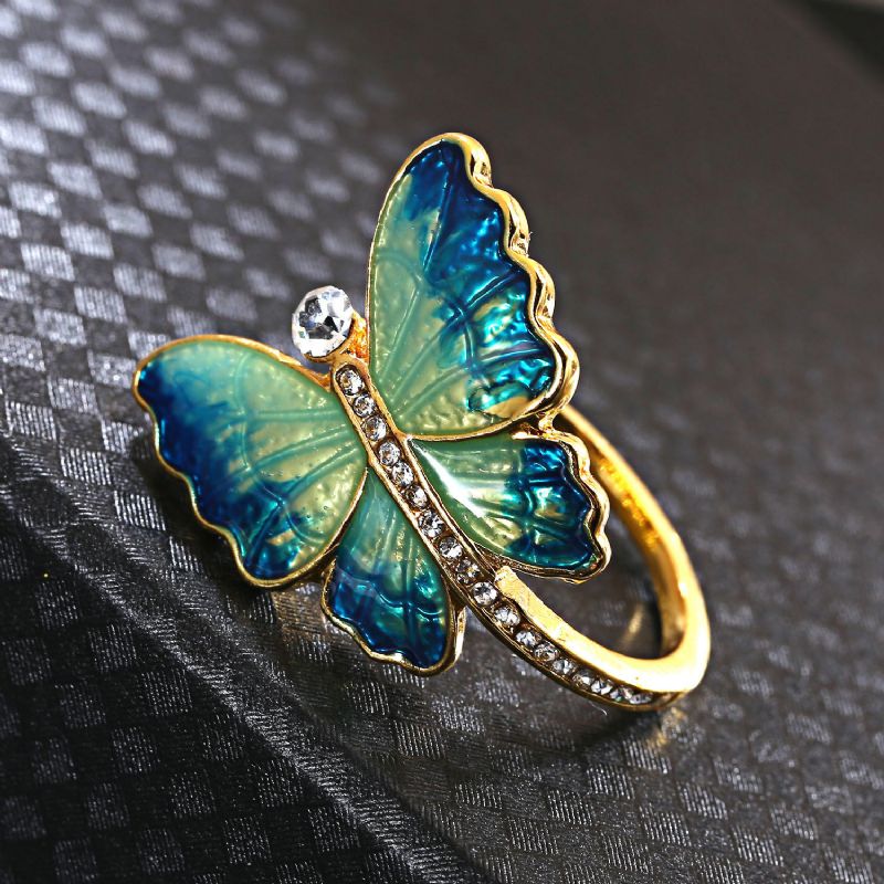 Anillo De Dedo De Mariposa De Esmalte Dulce Anillos De Personalidad De Diamante De Insectos De Moda Regalo Para Mujeres