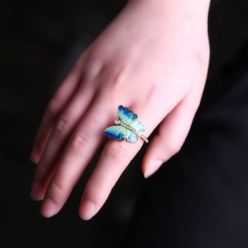 Anillo De Dedo De Mariposa De Esmalte Dulce Anillos De Personalidad De Diamante De Insectos De Moda Regalo Para Mujeres