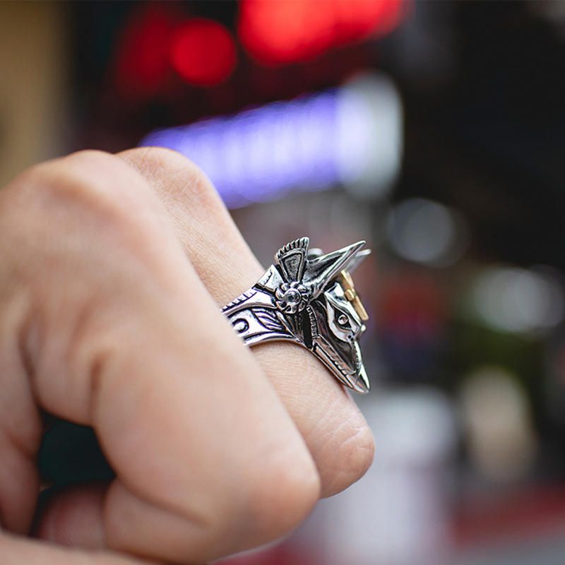 Anillo De Dedo Punk Cruz De Acero De Titanio Anubis Cabeza Retrato Anillos De Dedo Accesorios Joyería Para Hombres