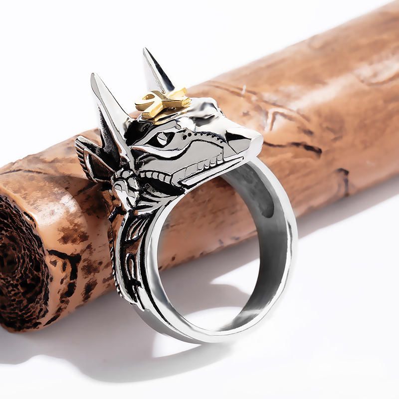 Anillo De Dedo Punk Cruz De Acero De Titanio Anubis Cabeza Retrato Anillos De Dedo Accesorios Joyería Para Hombres