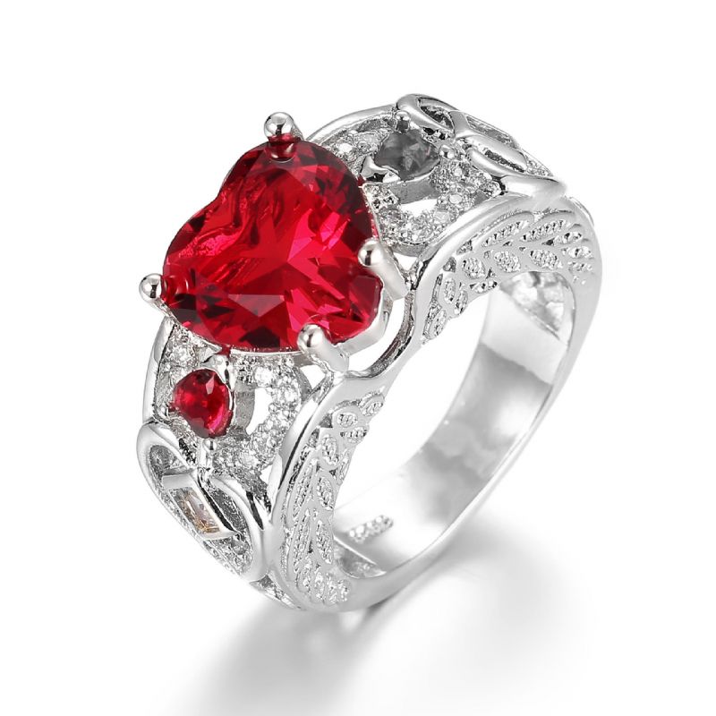 Anillo De Dedo De Rubí Hueco Con Forma De Corazón Dulce Anillo De Boda Para Mujer Regalo