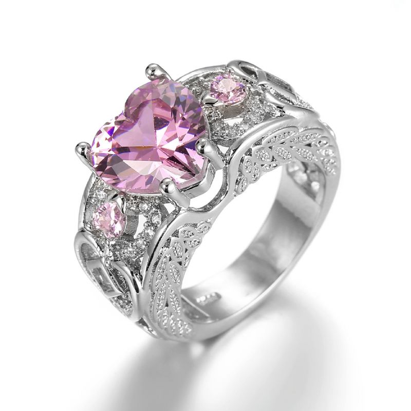 Anillo De Dedo De Rubí Hueco Con Forma De Corazón Dulce Anillo De Boda Para Mujer Regalo