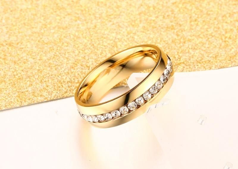 Anillo De Diamante Perimetral Con Varilla De Cristal Chapado En Oro De Titanio Y Acero