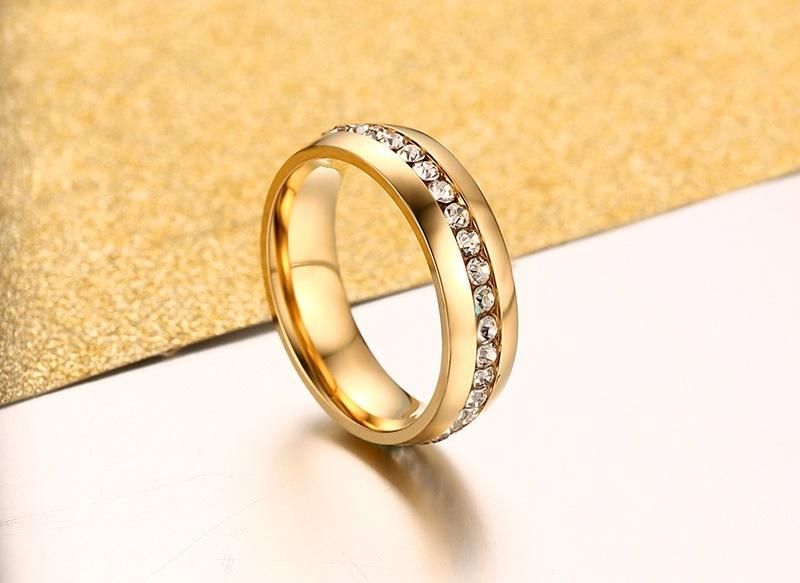 Anillo De Diamante Perimetral Con Varilla De Cristal Chapado En Oro De Titanio Y Acero