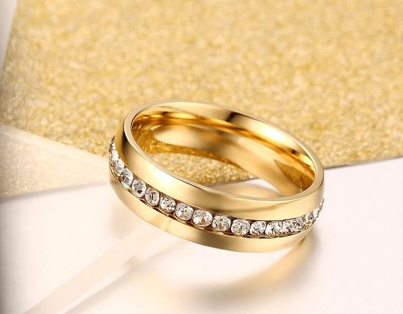 Anillo De Diamante Perimetral Con Varilla De Cristal Chapado En Oro De Titanio Y Acero