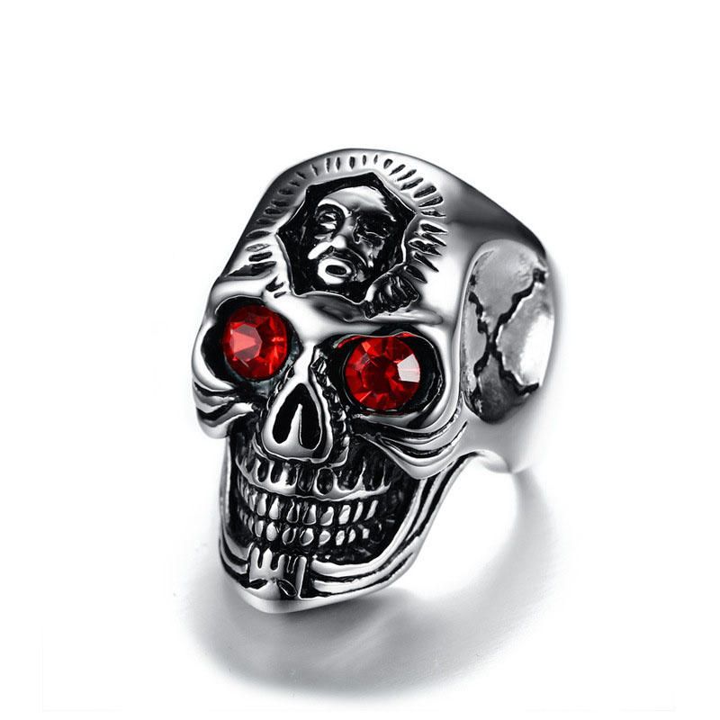 Anillo De Diamantes De Imitación Rojo De Acero Inoxidable Para Hombre Joyería De Moda Con Cabeza De Calavera Para Hombre