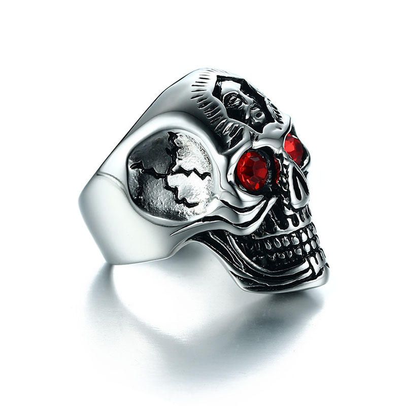 Anillo De Diamantes De Imitación Rojo De Acero Inoxidable Para Hombre Joyería De Moda Con Cabeza De Calavera Para Hombre