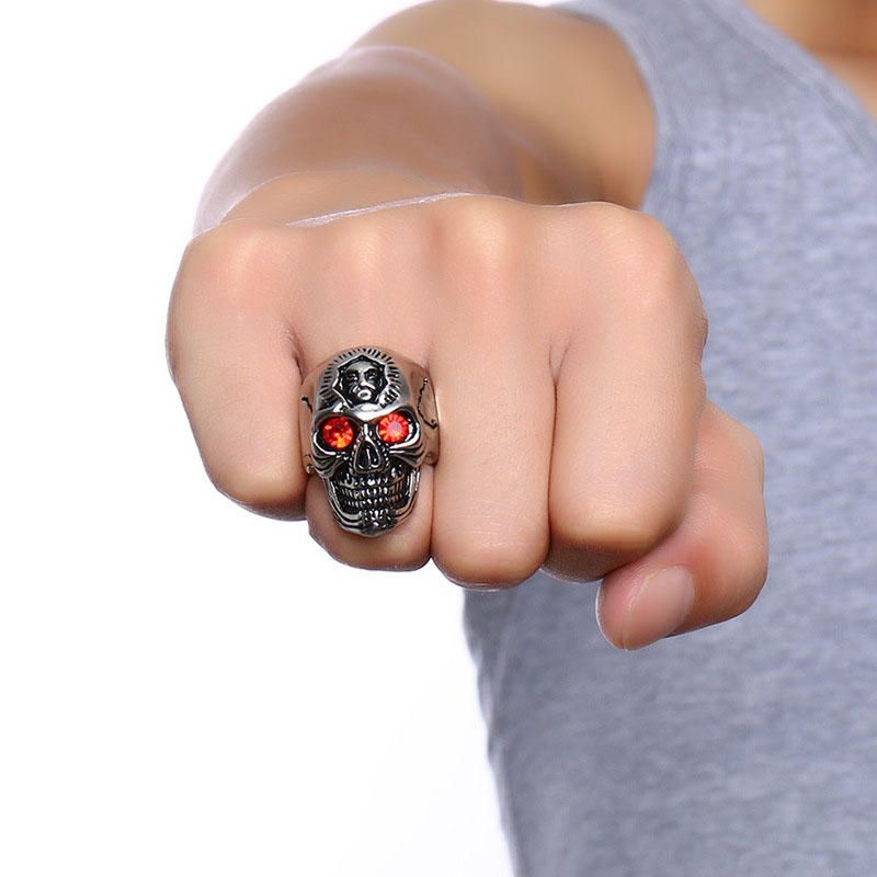 Anillo De Diamantes De Imitación Rojo De Acero Inoxidable Para Hombre Joyería De Moda Con Cabeza De Calavera Para Hombre