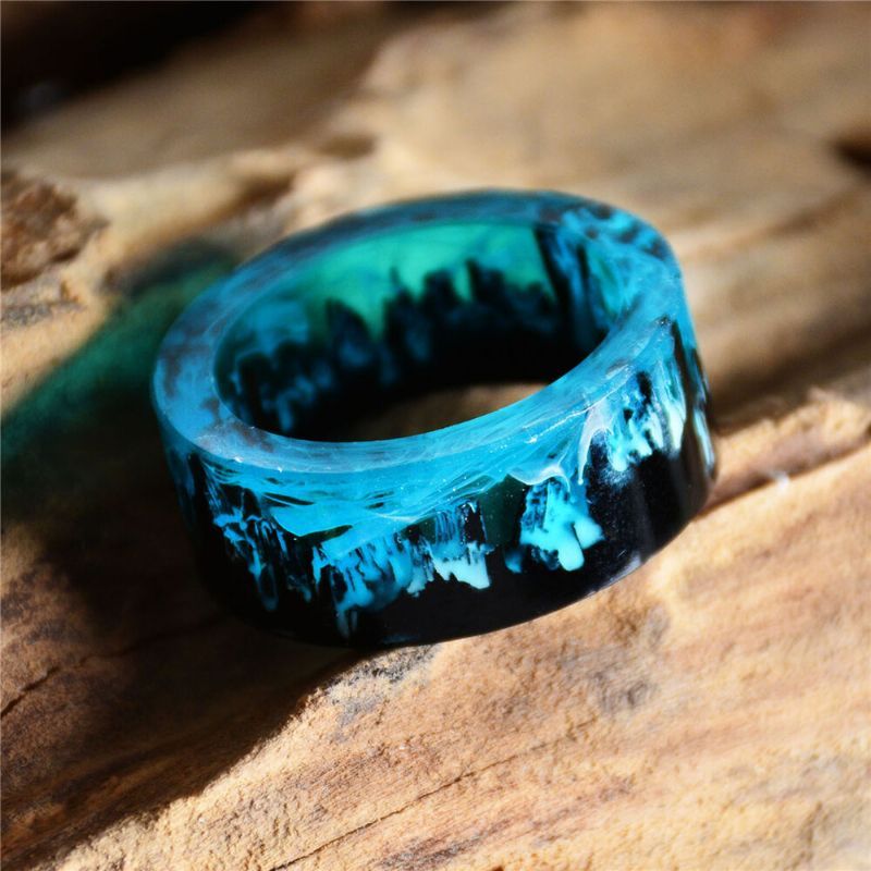 Anillo De Epoxi Con Gema De Tiempo Diy Pintura De Tinta Hecha A Mano Anillo De Resina De Bosque Mágico Unisex