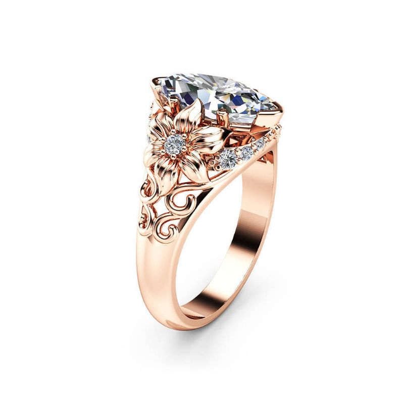 Anillo De Flores De Lujo Elegante Anillo De Mujer Con Diamantes De Circonita De Oro Rosa