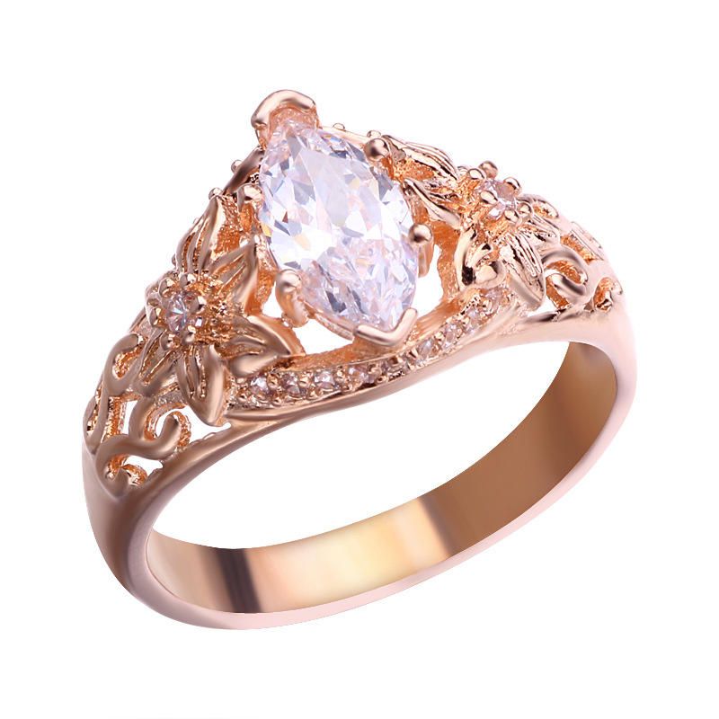 Anillo De Flores De Lujo Elegante Anillo De Mujer Con Diamantes De Circonita De Oro Rosa