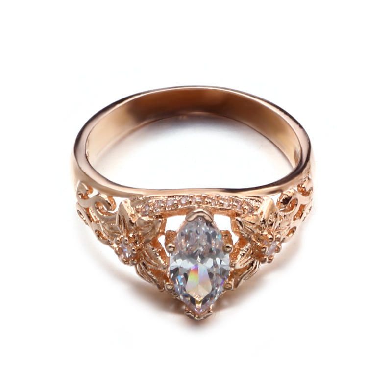 Anillo De Flores De Lujo Elegante Anillo De Mujer Con Diamantes De Circonita De Oro Rosa