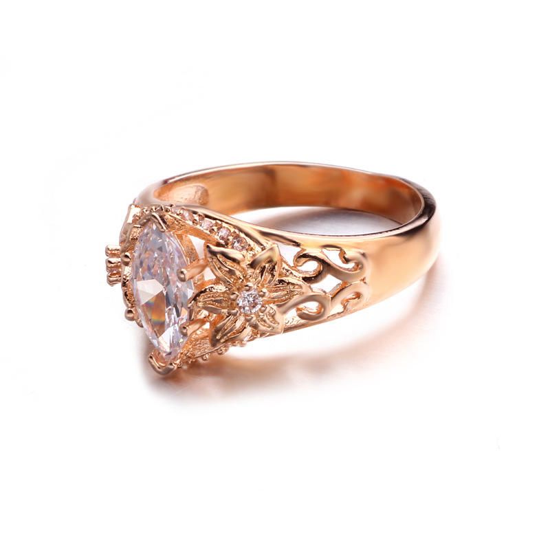 Anillo De Flores De Lujo Elegante Anillo De Mujer Con Diamantes De Circonita De Oro Rosa