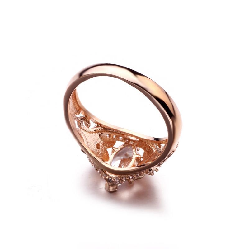 Anillo De Flores De Lujo Elegante Anillo De Mujer Con Diamantes De Circonita De Oro Rosa