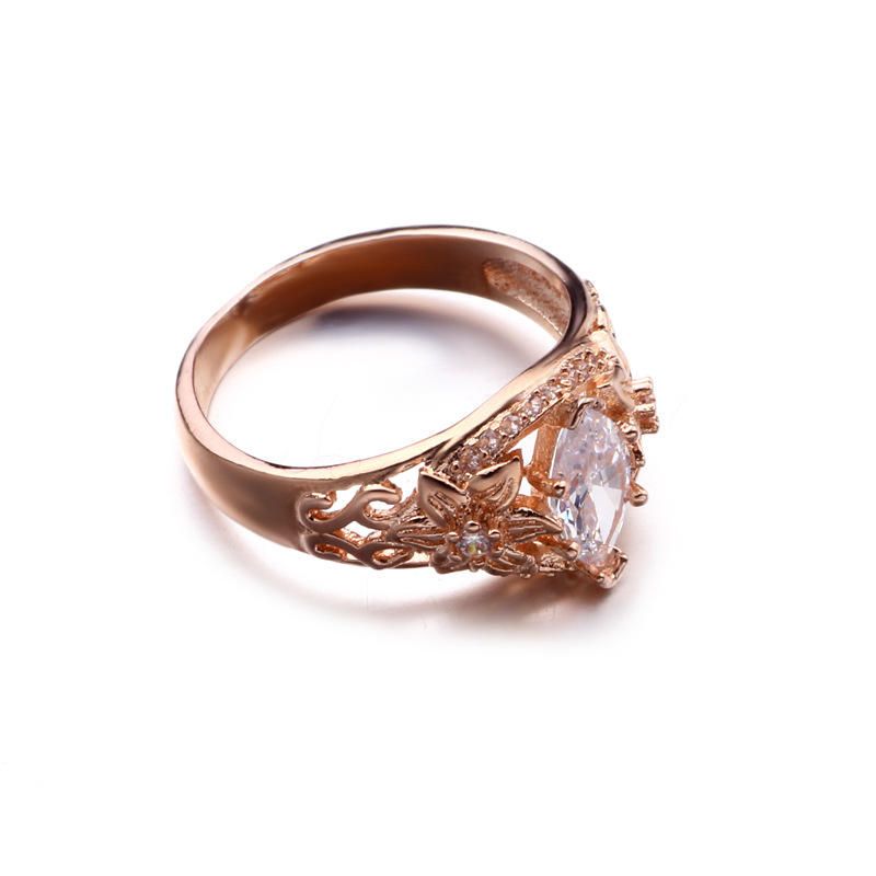 Anillo De Flores De Lujo Elegante Anillo De Mujer Con Diamantes De Circonita De Oro Rosa