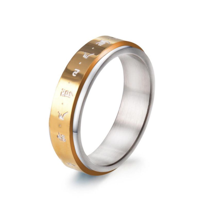 Anillo Giratorio Para Hombres Titanio Acero Budista Tono Dorado Mantra Patrón Spinner Anillo De La Suerte