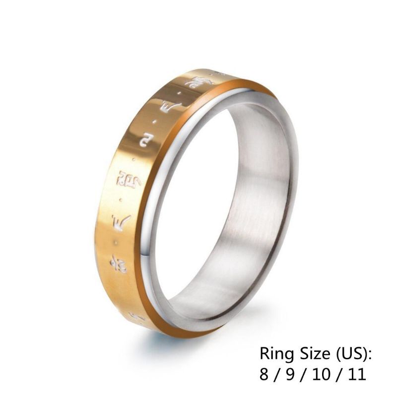 Anillo Giratorio Para Hombres Titanio Acero Budista Tono Dorado Mantra Patrón Spinner Anillo De La Suerte