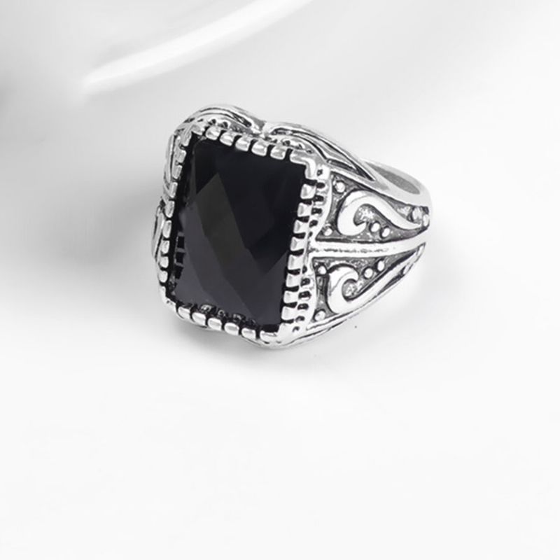 Anillo De Hombre Con Personalidad Vintage Anillos De Montaje En Gema Rectangular Negro