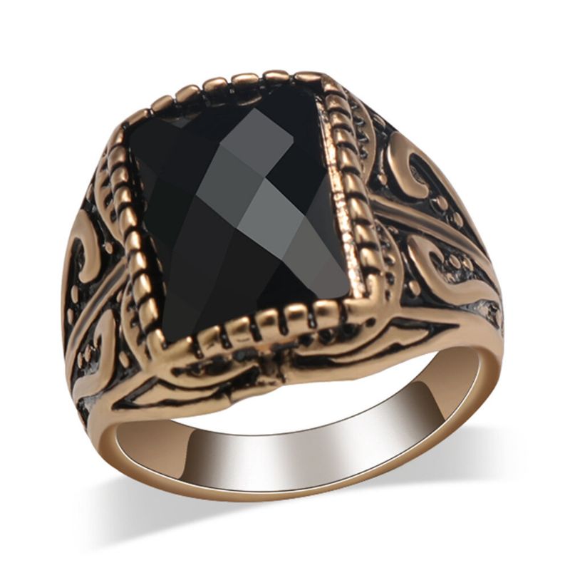 Anillo De Hombre Con Personalidad Vintage Anillos De Montaje En Gema Rectangular Negro