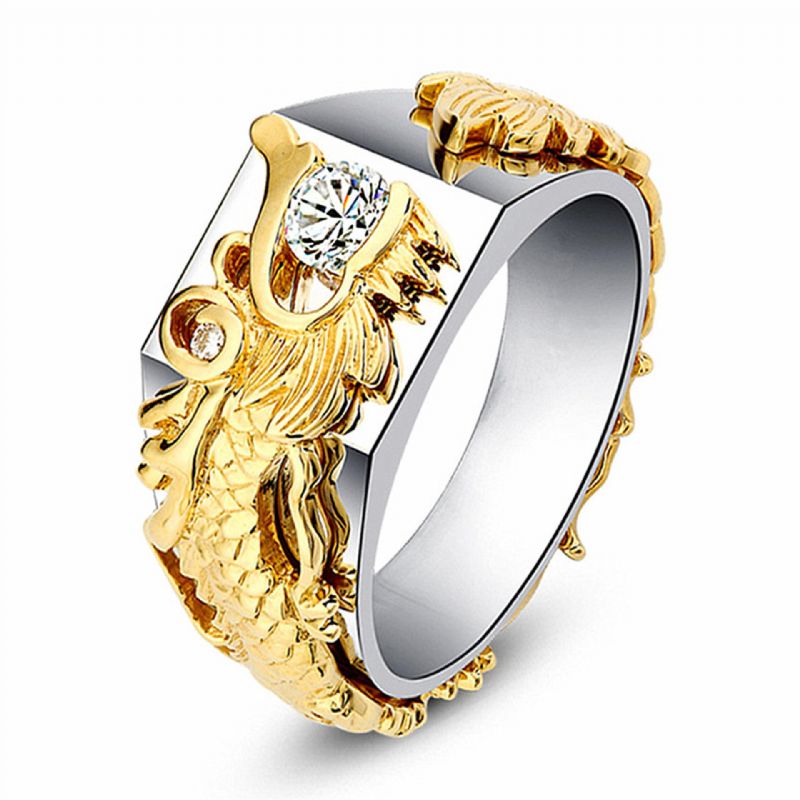 Anillo De Hombre De Dragón De Oro De Lujo Anillos De Diamantes Chapados En Oro De 18 K Para Hombres