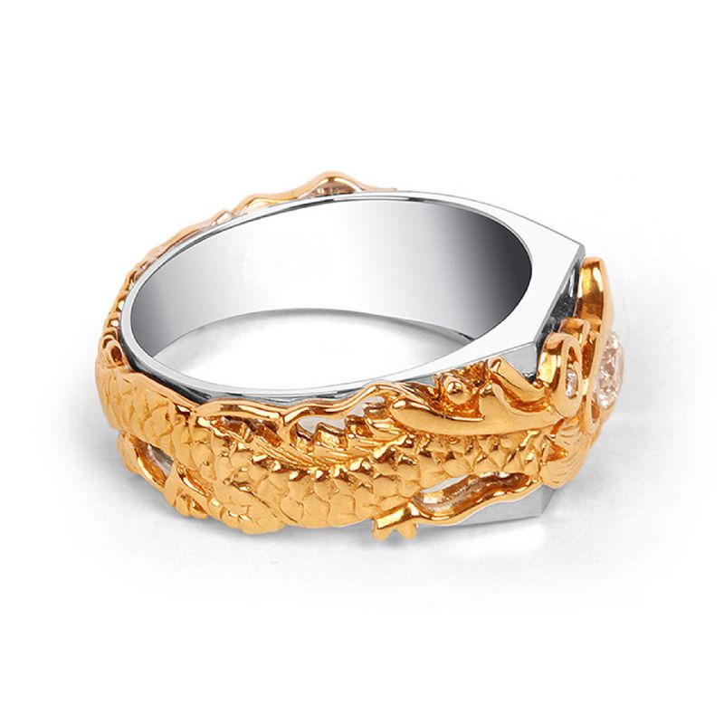 Anillo De Hombre De Dragón De Oro De Lujo Anillos De Diamantes Chapados En Oro De 18 K Para Hombres