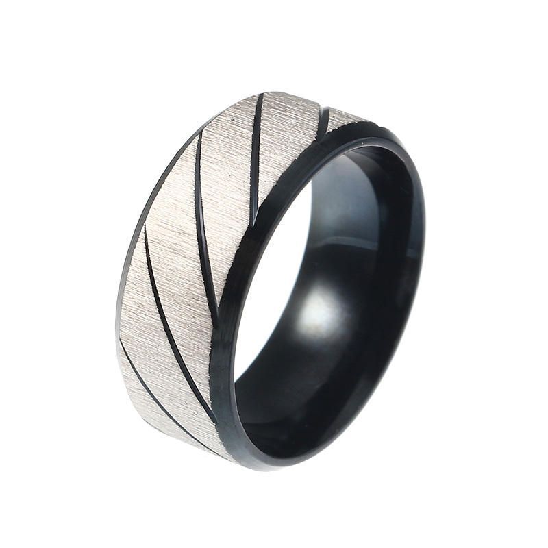 Anillo De Hombre Fresco De Acero Inoxidable Con Rayas Negras El Mejor Regalo Joyería