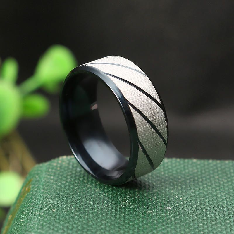 Anillo De Hombre Fresco De Acero Inoxidable Con Rayas Negras El Mejor Regalo Joyería