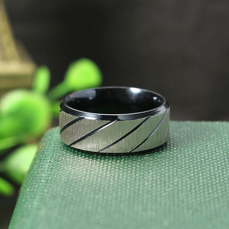 Anillo De Hombre Fresco De Acero Inoxidable Con Rayas Negras El Mejor Regalo Joyería