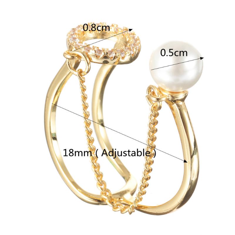 Anillo De Moda Con Extremo Abierto Anillo De Perlas Redondas De Circonita Chapada En Oro De 18 Quilates Para Mujer