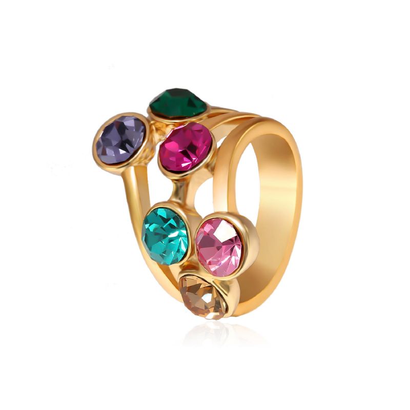 Anillo De Mujer De Fiesta De Regalo Chapado En Oro De Diamantes De Imitación Multicolor De Moda