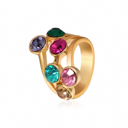 Anillo De Mujer De Fiesta De Regalo Chapado En Oro De Diamantes De Imitación Multicolor De Moda