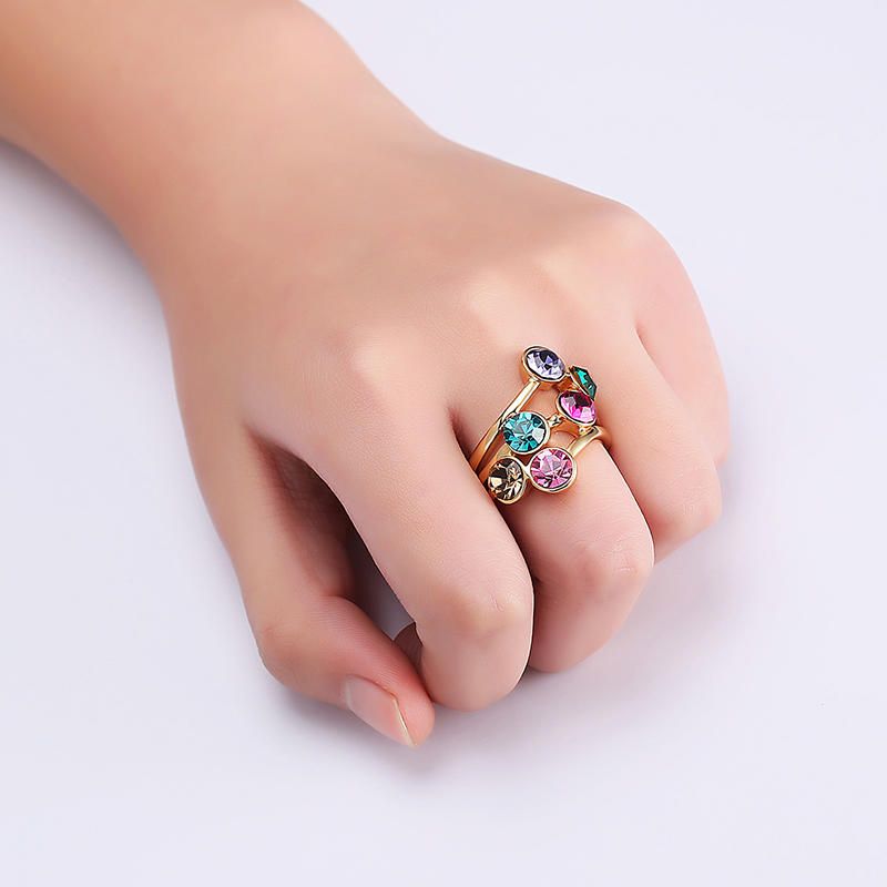 Anillo De Mujer De Fiesta De Regalo Chapado En Oro De Diamantes De Imitación Multicolor De Moda