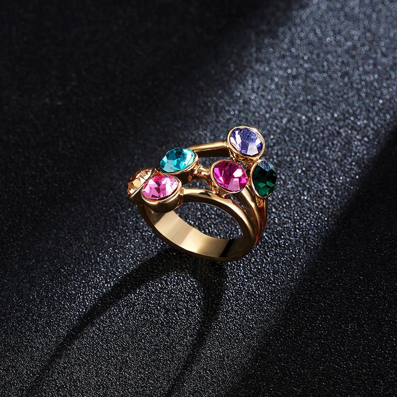 Anillo De Mujer De Fiesta De Regalo Chapado En Oro De Diamantes De Imitación Multicolor De Moda