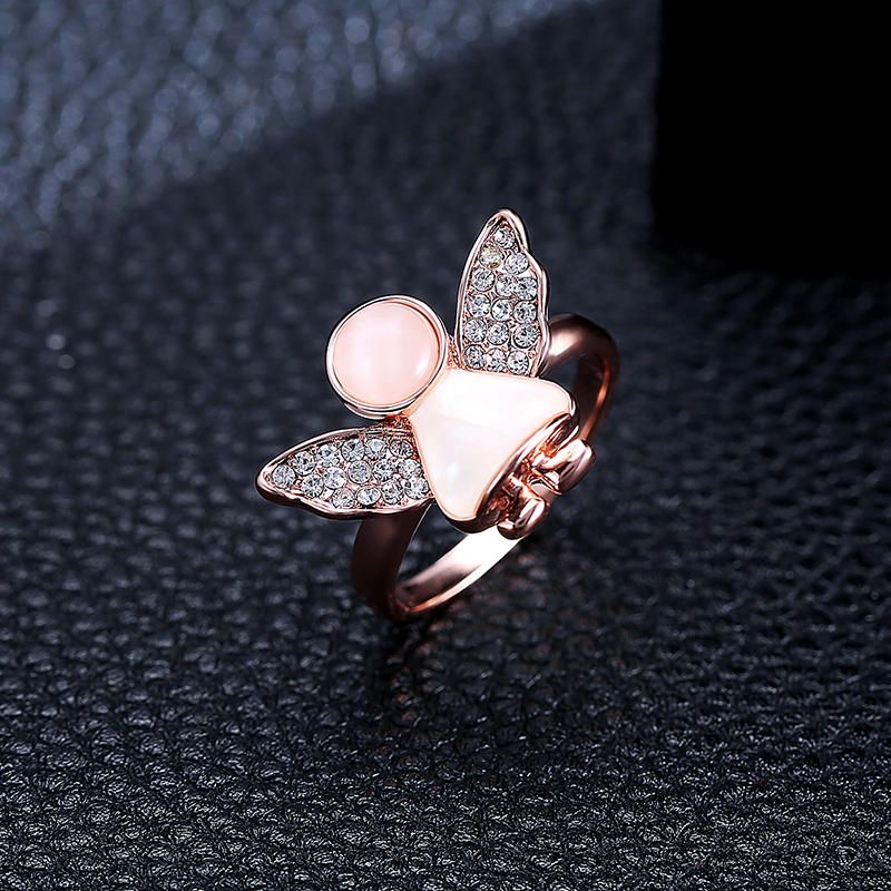 Anillo De Ópalo De Ángel Dulce Accesorios De Ropa Joyas Analérgicas Chapadas En Oro Rosa Para Mujeres