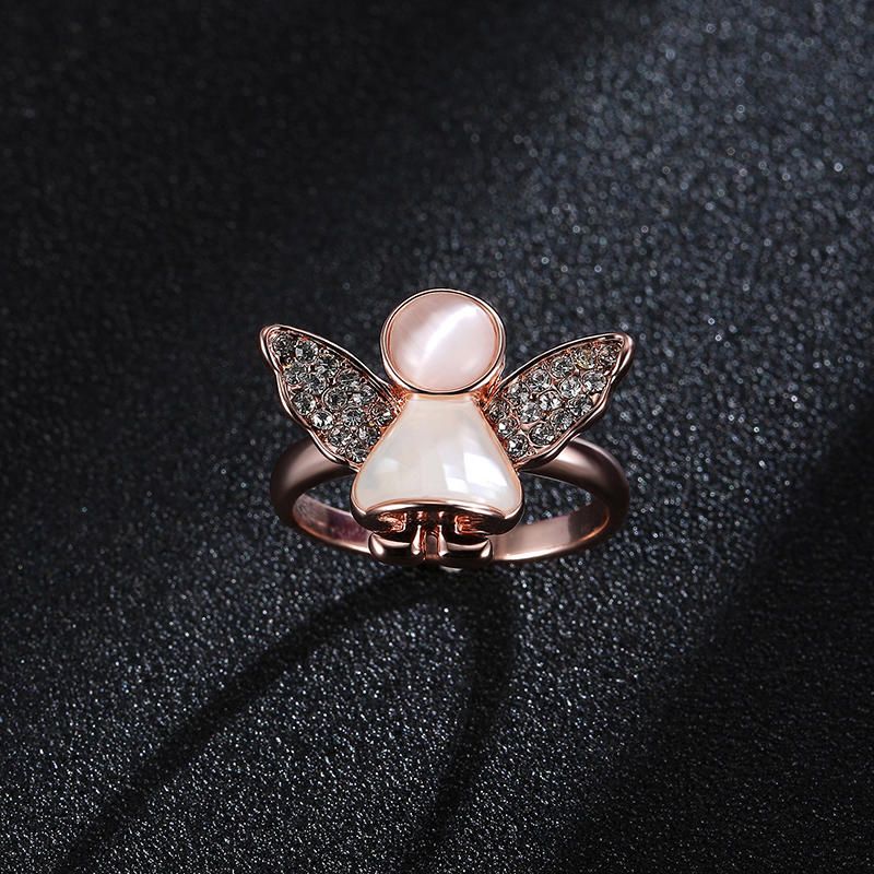 Anillo De Ópalo De Ángel Dulce Accesorios De Ropa Joyas Analérgicas Chapadas En Oro Rosa Para Mujeres