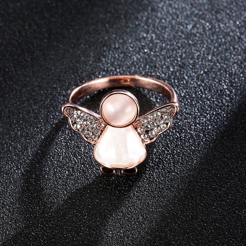 Anillo De Ópalo De Ángel Dulce Accesorios De Ropa Joyas Analérgicas Chapadas En Oro Rosa Para Mujeres